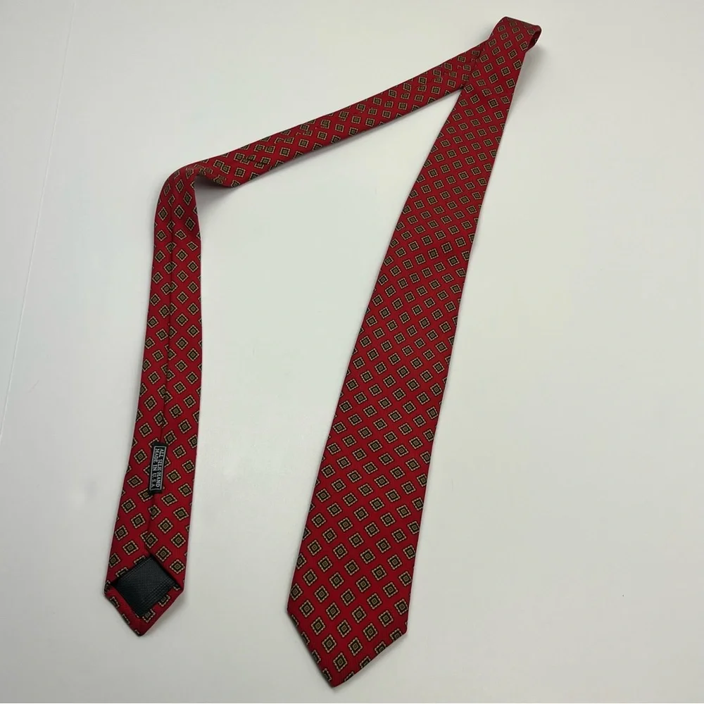 JZ Richards 100%‎ Silk Neck Tie Mens Red Geometric Print Made In USA